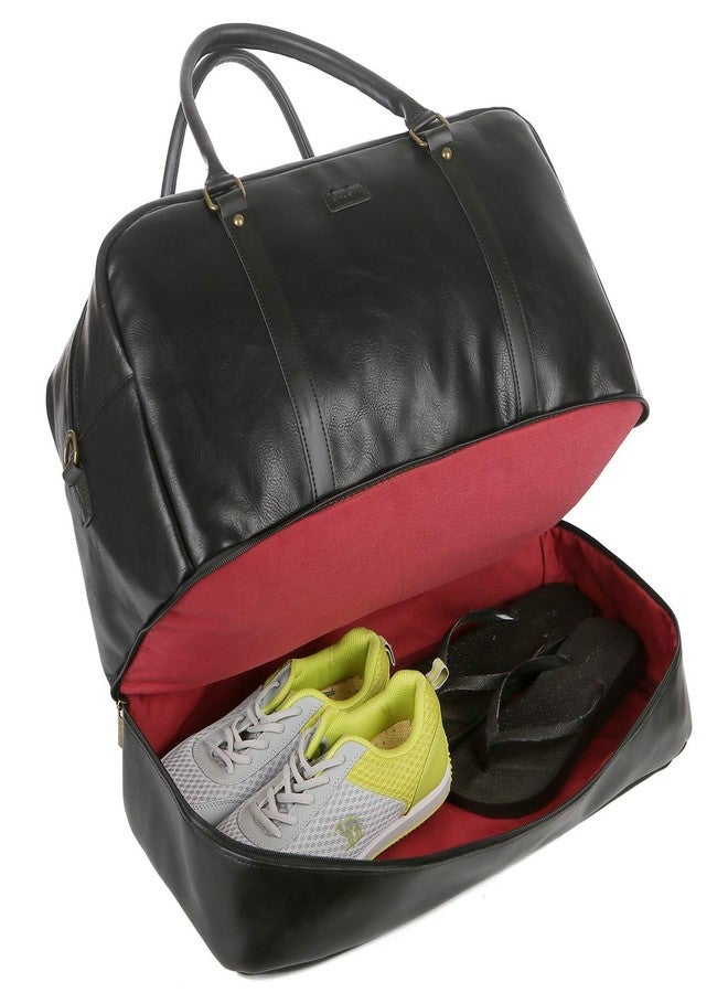 BAOSHA Vegan Leather Large Travel Duffel Tote Bag Carry On Weekender Overnight Bag With Shoe Compartment HB-38 (Black) - Image 4